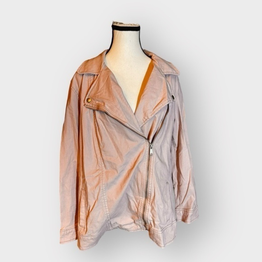 Women’s Old Navy 1X Abalone Pink Twill Canvas Moto Zip Jacket 14 16